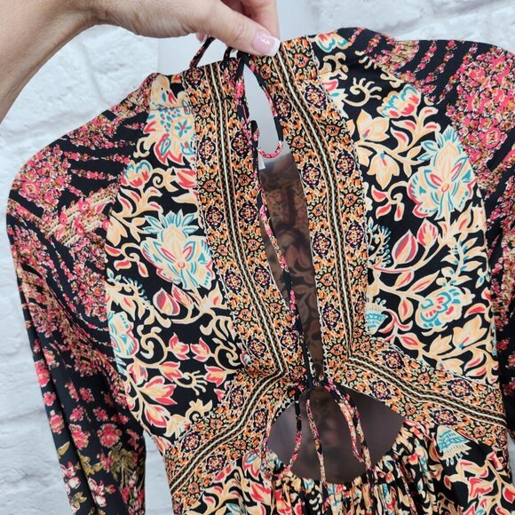 Free People Black Multi Boho Bell Sleeve Stevie Tunic Mini Dress Extra Small - Picture 7 of 16